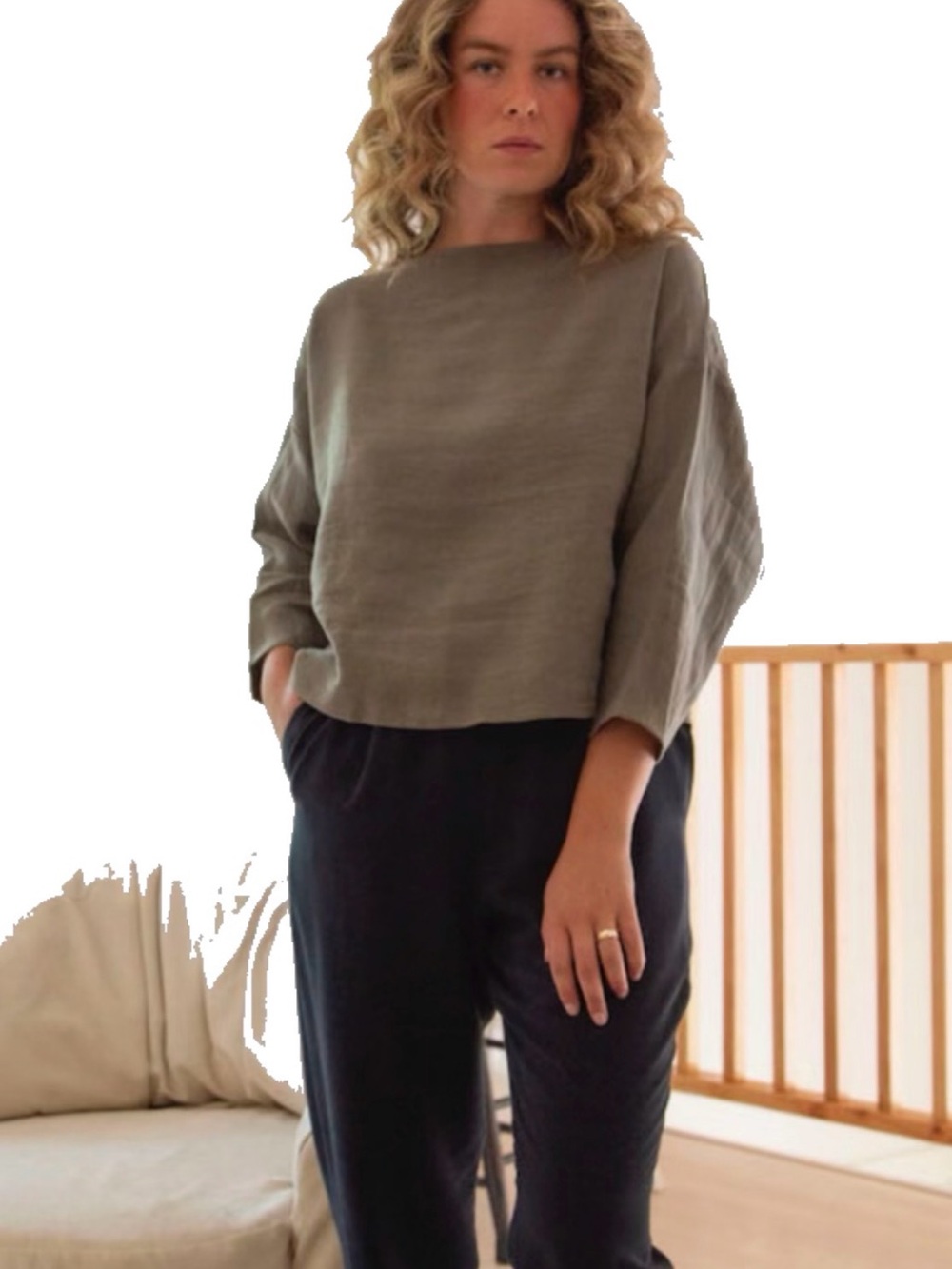 Hackwith Design House Linen Cropped Pullover Boatneck Top 3X/4X